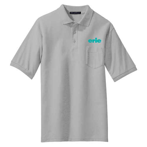  Grey Silk Touch Polo w/ Pocket - erie
