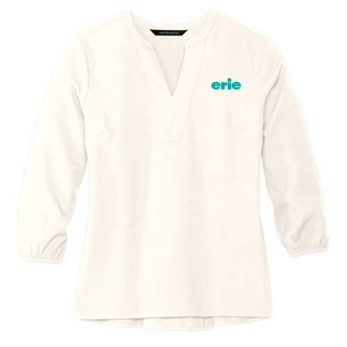  Mercer + Mettle Womens Ivory 3/4 Sleeve Crepe Blouse - erie