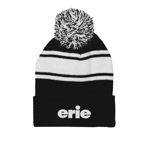  Black/White Two Tone Knit Pom Beanie w/Cuff - erie