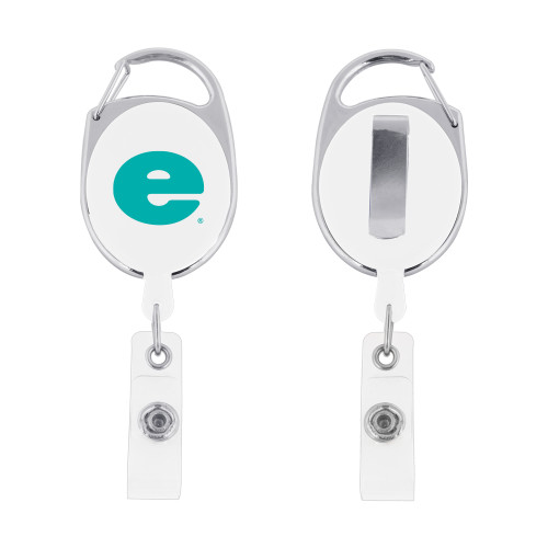  White Oval Retractable Badge Holder w/Clip - e