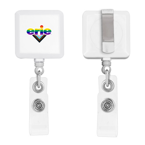  White Square Retractable Badge Holder - Erie Pride