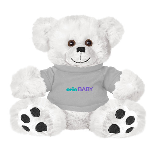  Plush Big Paw 8 1/2 inch White Bear w/Grey Shirt - erie BABY