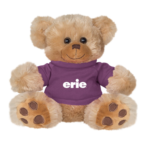  Plush Big Paw 8 1/2 inch Brown Bear w/Purple Shirt - erie