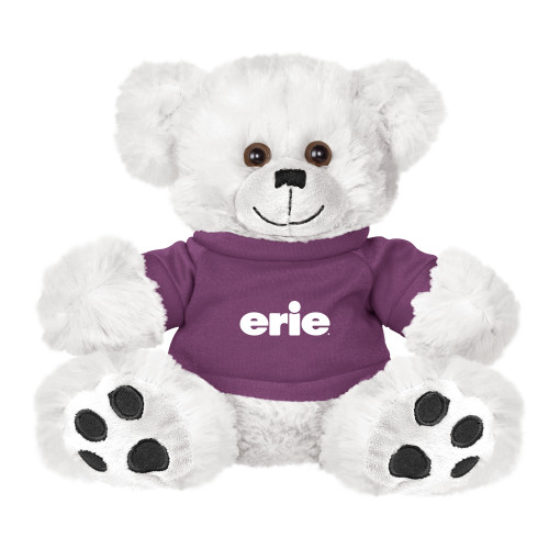  Plush Big Paw 8 1/2 inch White Bear w/Purple Shirt - erie