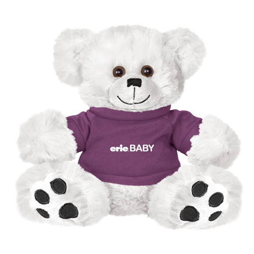  Plush Big Paw 8 1/2 inch White Bear w/Purple Shirt - erie BABY