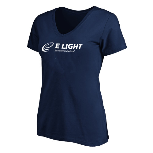  Womens Plus Navy V Neck T Shirt - E Light Electric with Tagline