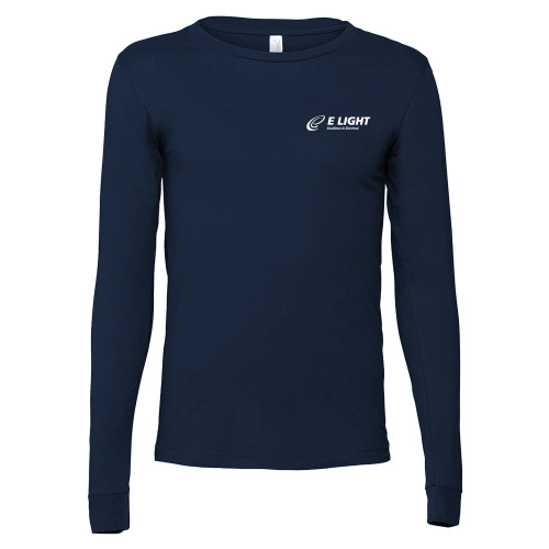  Bella + Canvas Navy Jersey Cotton Long Sleeve T Shirt - E Light Electric with Tagline