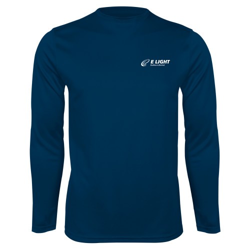  Navy Performance Long Sleeve Shirt - E Light Electric with Tagline