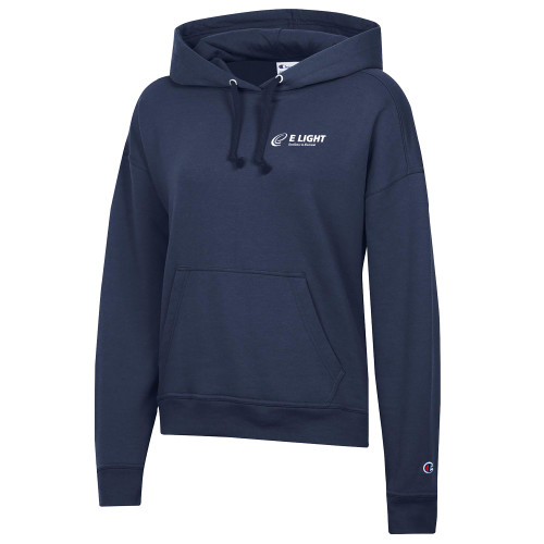  Champion Womens Navy Powerblend Pullover Hood - E Light Electric with Tagline