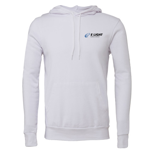  Bella + Canvas White Fleece Hood - E Light Electric with Tagline