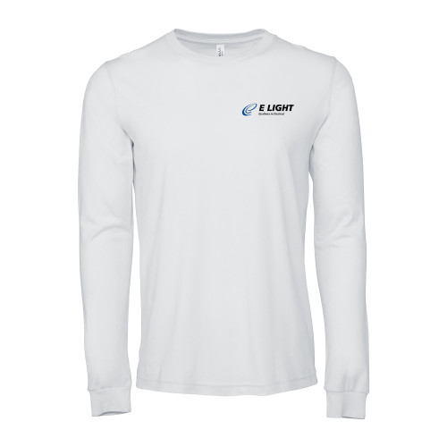  Bella + Canvas White Jersey Cotton Long Sleeve T Shirt - E Light Electric with Tagline