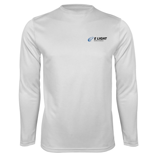  White Performance Long Sleeve Shirt - E Light Electric with Tagline