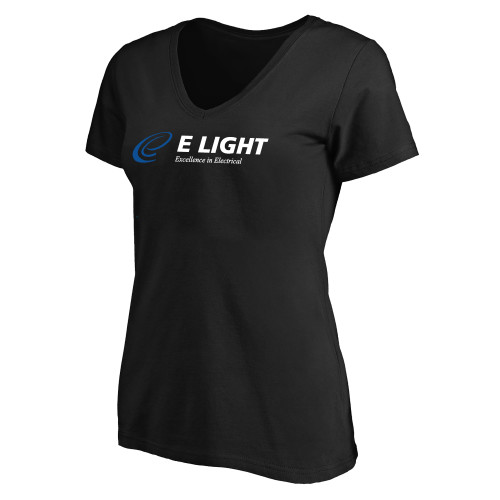  Womens Plus Black V Neck T Shirt - E Light Electric with Tagline