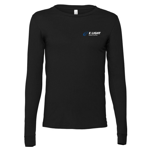  Bella + Canvas Black Jersey Cotton Long Sleeve T Shirt - E Light Electric with Tagline