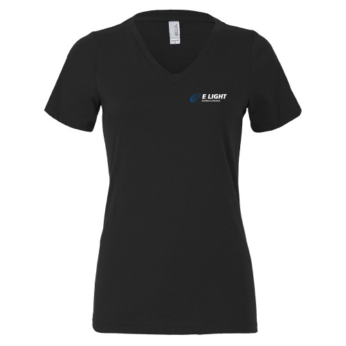  Bella + Canvas Womens Black V Neck Cotton T Shirt - E Light Electric with Tagline