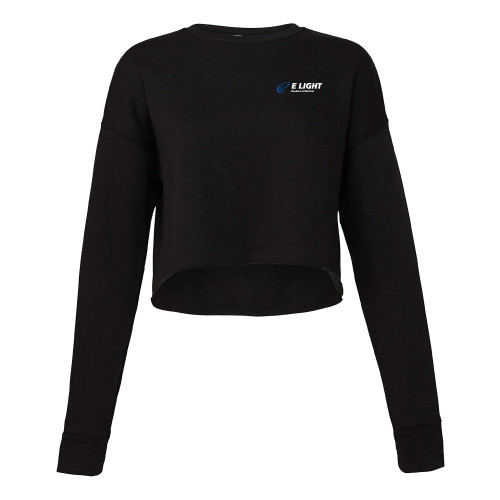  Bella + Canvas Womens Black Cropped Fleece Crew - E Light Electric with Tagline