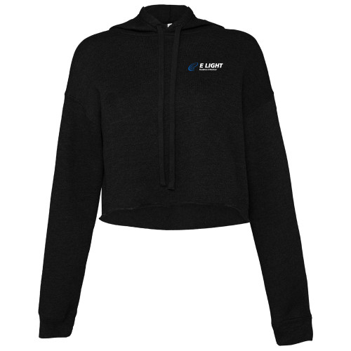  Bella + Canvas Womens Black Cropped Fleece Hood - E Light Electric with Tagline