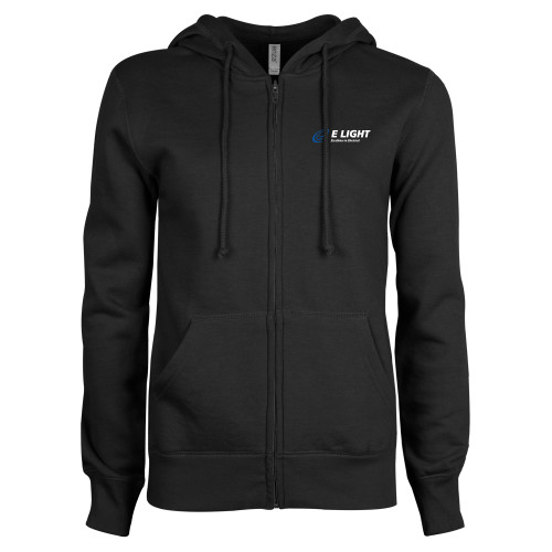  ENZA Womens Black Fleece Full Zip Hoodie - E Light Electric with Tagline