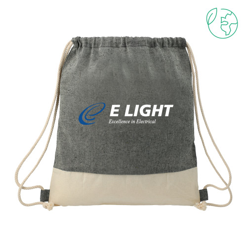  Split Recycled Cotton Natural/Black Drawstring Bag - E Light Electric with Tagline
