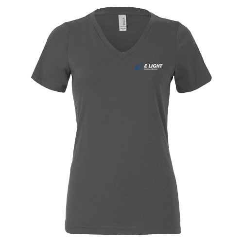  Bella + Canvas Womens Asphalt V Neck Cotton T Shirt - E Light Electric with Tagline
