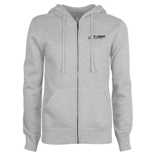  ENZA Womens Grey Fleece Full Zip Hoodie - E Light Electric with Tagline