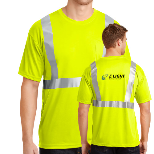  Safety Yellow ANSI 107 Class 2 Safety T Shirt w/Pocket - E Light Electric with Tagline
