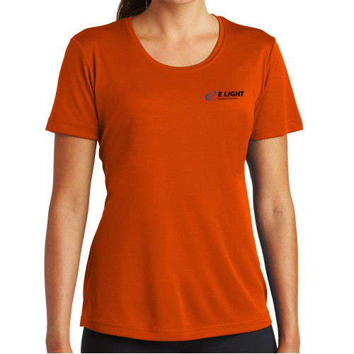 Womens Orange Performance Tee - E Light Electric with Tagline