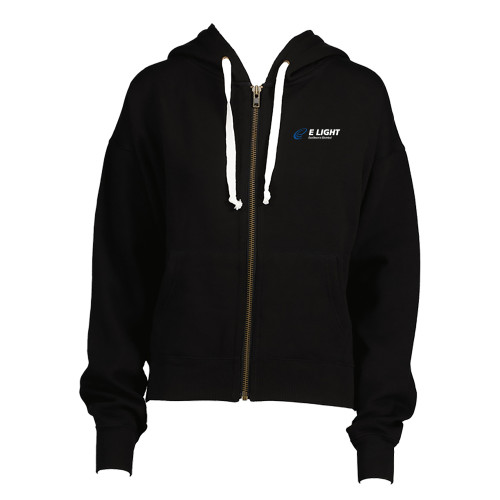  ENZA Womens Black Boxy Full Zip Hood - E Light Electric with Tagline