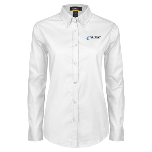 Womens White Twill Button Down Long Sleeve - E Light Electric