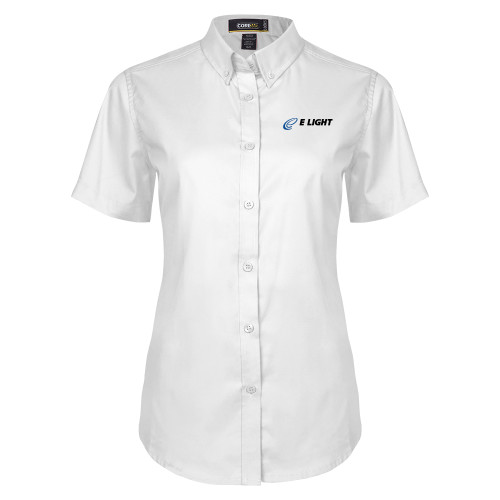  Womens White Twill Button Up Short Sleeve - E Light Electric