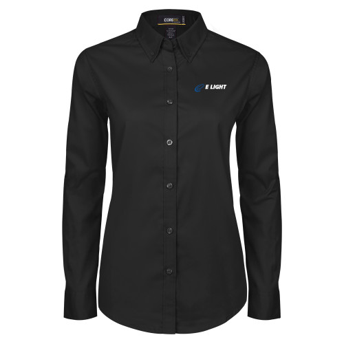  Womens Black Twill Button Down Long Sleeve  - E Light Electric