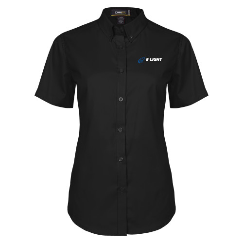 Womens Black Twill Button Up Short Sleeve - E Light Electric