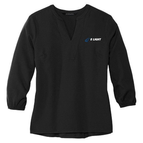  Mercer + Mettle Womens Black 3/4 Sleeve Crepe Blouse - E Light Electric