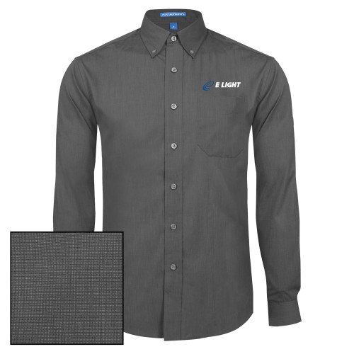  Dark Charcoal Poplin Crosshatch Long Sleeve Button Down - E Light Electric