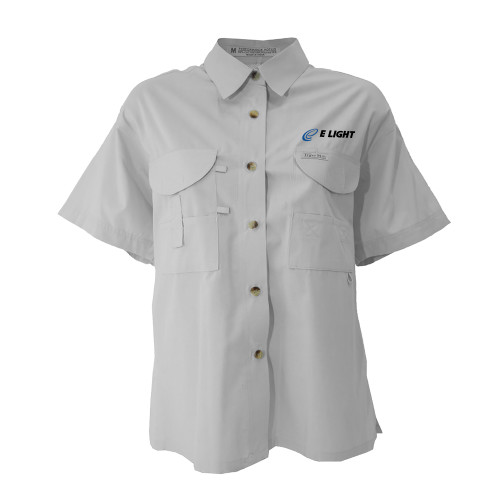  Womens White Fishing Shirt Performance Short Sleeve  - E Light Electric