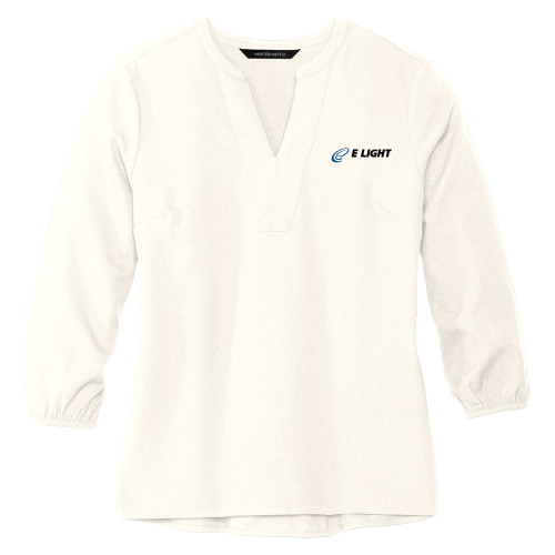  Mercer + Mettle Womens Ivory 3/4 Sleeve Crepe Blouse - E Light Electric
