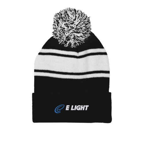  Black/White Two Tone Knit Pom Beanie w/Cuff - E Light Electric