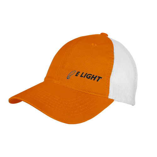  Orange/White Mesh Back Unstructured Low Profile Hat - E Light Electric