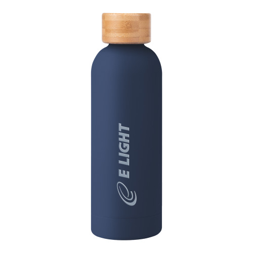  Blair Navy Stainless Steel Bottle w/ Bamboo Lid 17 oz - E Light Electric Engraved