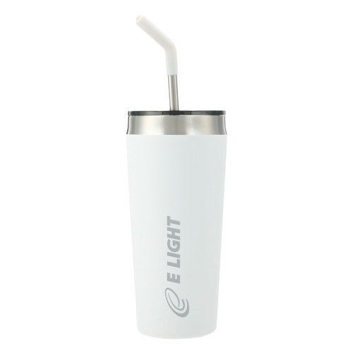  Faye White Vacuum Tumbler w/ Stainless Steel Straw 20 oz - E Light Electric Engraved
