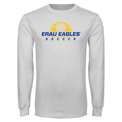  White Long Sleeve T Shirt - Soccer Half Ball
