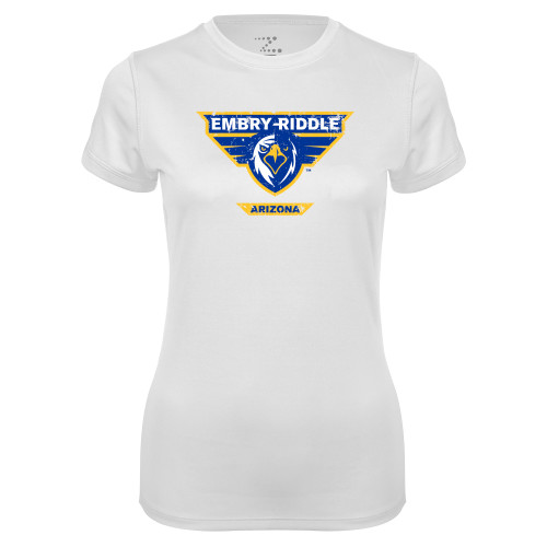  Womens White Performance Tee - Athletic Mark - Arizona Distressed