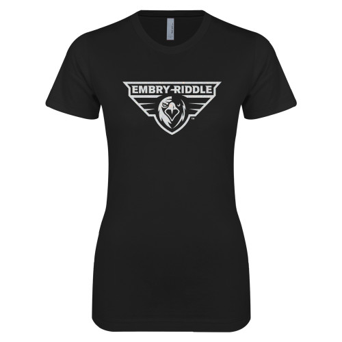  Next Level Womens Black Boyfriend Tee - Primary Mark White Soft Glitter