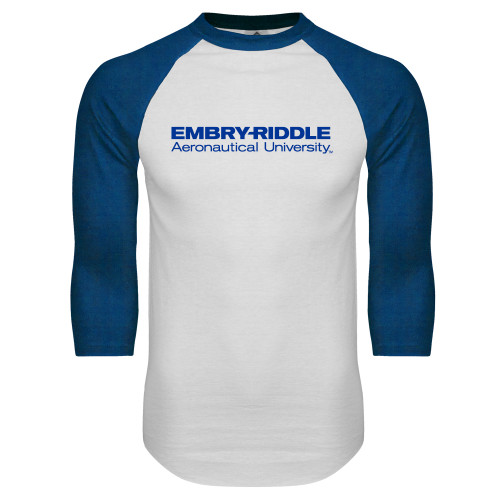  White/Royal Raglan Baseball T Shirt - Embry-Riddle Aeronautical University