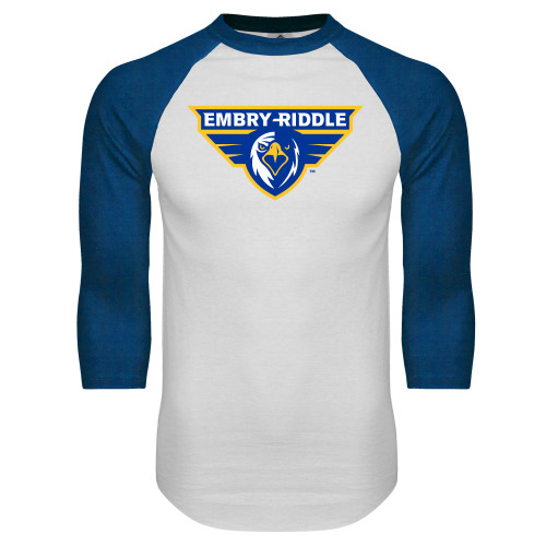  White/Royal Raglan Baseball T Shirt - Athletic Mark