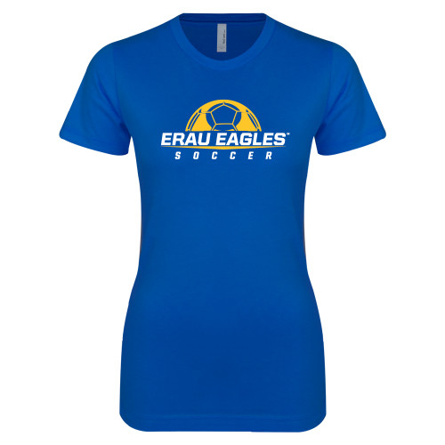  Next Level Womens Royal Boyfriend Tee - Soccer Half Ball