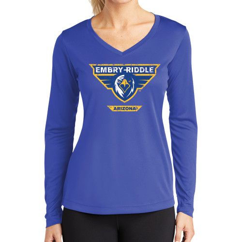  Womens Royal Performance Long Sleeve V Neck Shirt - Athletic Mark - Arizona Distressed