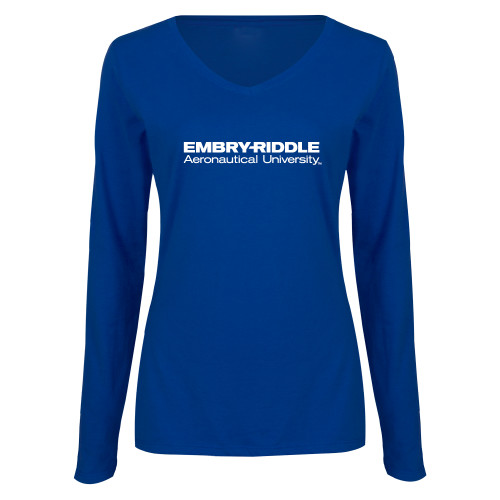  Womens Royal Long Sleeve V Neck Tee  - Embry-Riddle Aeronautical University