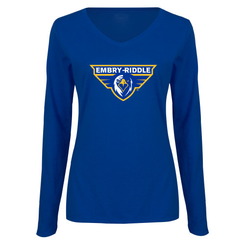  Womens Royal Long Sleeve V Neck Tee  - Athletic Mark