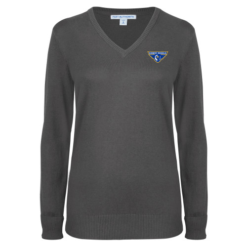  Womens Charcoal Heather VNeck Sweater - Athletic Mark
